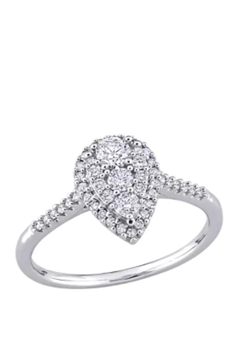 1/2 ct. t.w. Diamond Composite Pear Shape Halo Engagement Ring 10k White Gold
