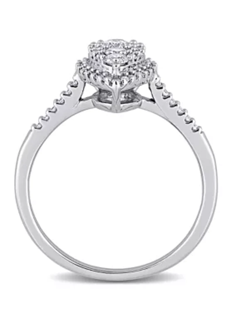 1/2 ct. t.w. Diamond Composite Pear Shape Halo Engagement Ring 10k White Gold