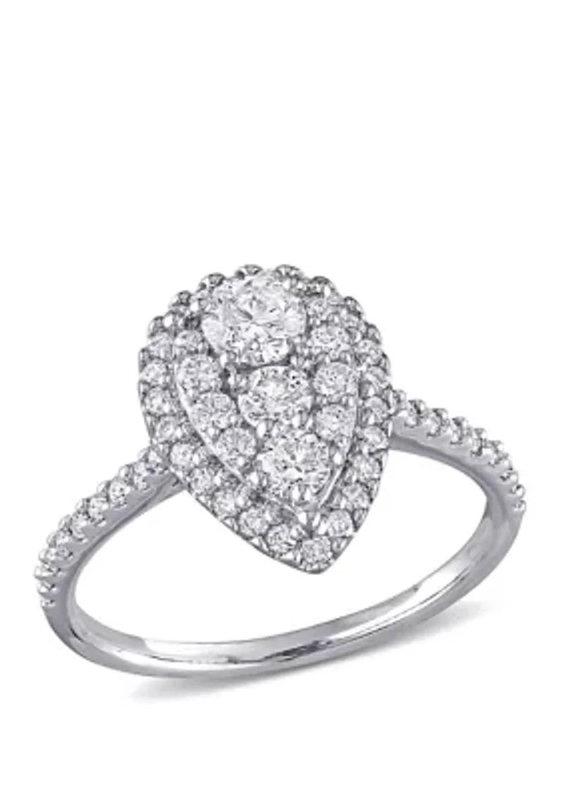 1 ct. t.w. Diamond Composite Pear Shape Halo Engagement Ring 10k White Gold