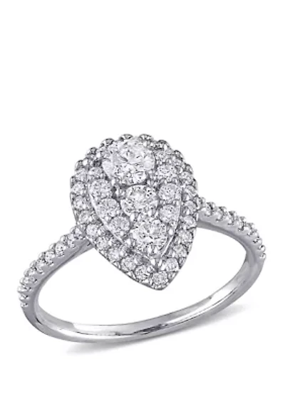 1 ct. t.w. Diamond Composite Pear Shape Halo Engagement Ring 10k White Gold