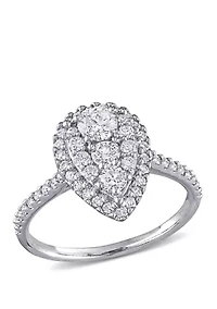 1 ct. t.w. Diamond Composite Pear Shape Halo Engagement Ring 10k White Gold