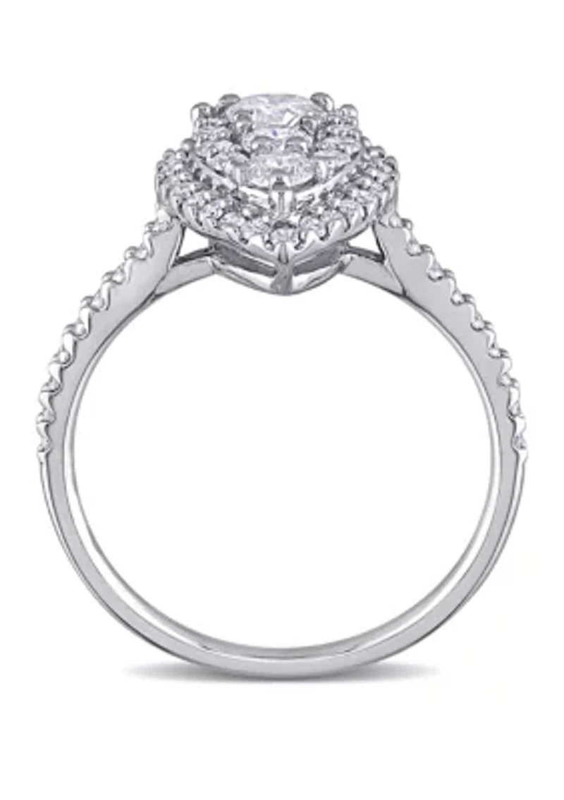 1 ct. t.w. Diamond Composite Pear Shape Halo Engagement Ring 10k White Gold