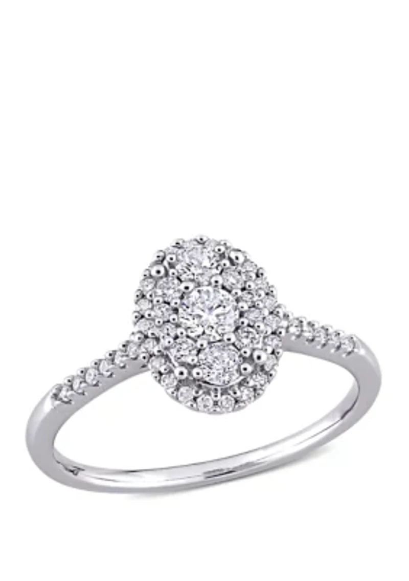 1/2 ct. t.w. Diamond Composite Oval Shape Halo Engagement Ring 10k White Gold