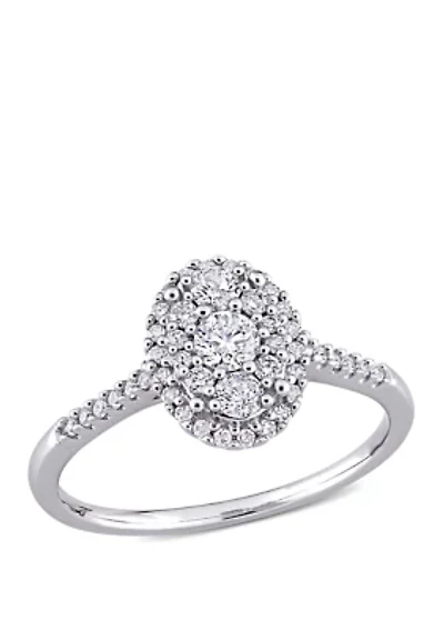1/2 ct. t.w. Diamond Composite Oval Shape Halo Engagement Ring 10k White Gold