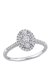 1/2 ct. t.w. Diamond Composite Oval Shape Halo Engagement Ring 10k White Gold