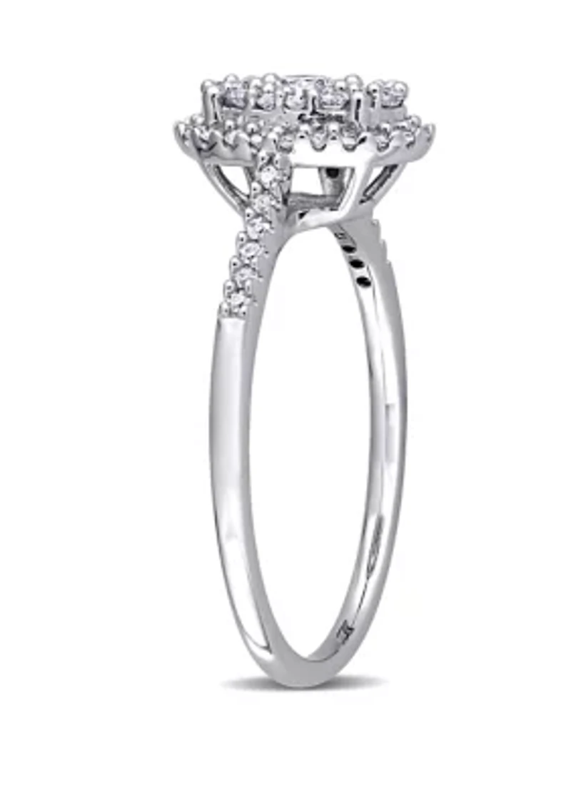 1/2 ct. t.w. Diamond Composite Oval Shape Halo Engagement Ring 10k White Gold