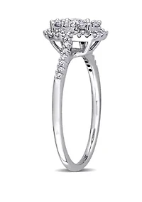1/2 ct. t.w. Diamond Composite Oval Shape Halo Engagement Ring 10k White Gold