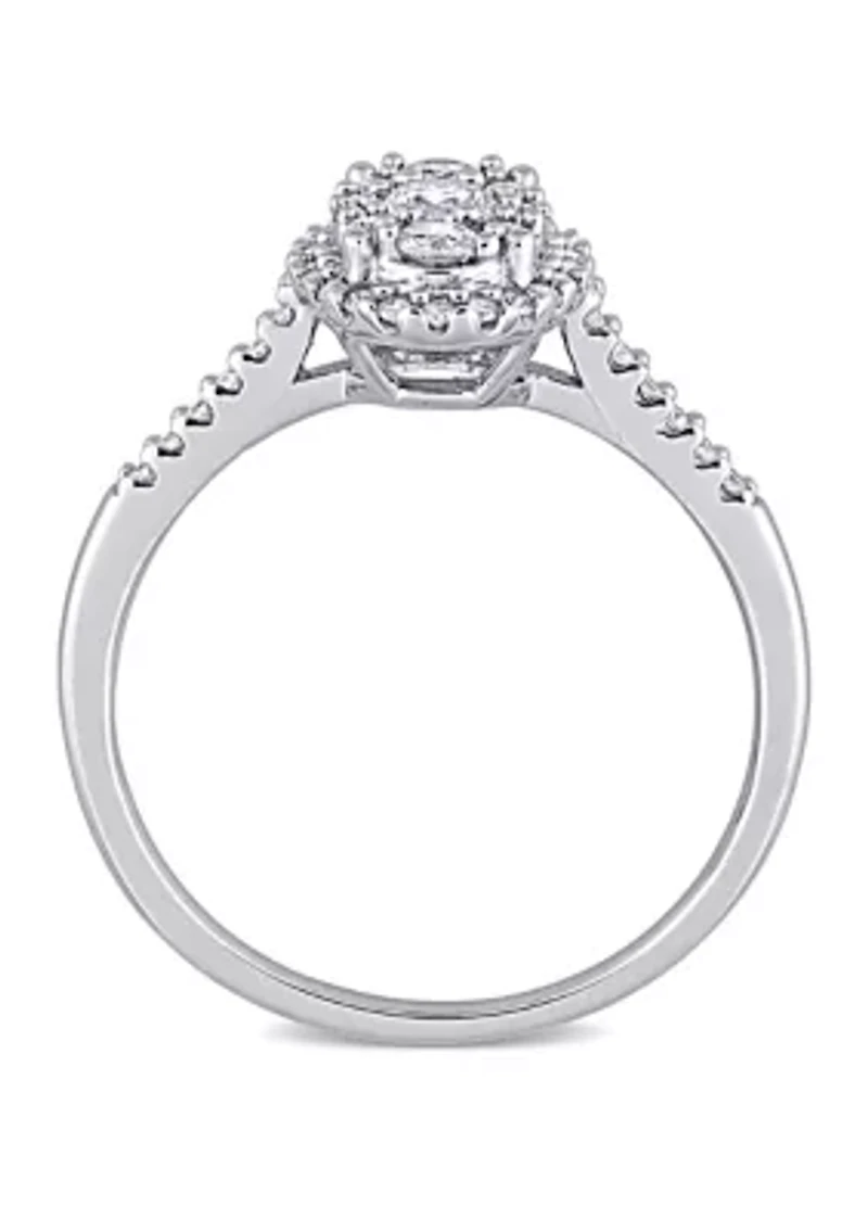 1/2 ct. t.w. Diamond Composite Oval Shape Halo Engagement Ring 10k White Gold