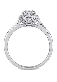 1/2 ct. t.w. Diamond Composite Oval Shape Halo Engagement Ring 10k White Gold