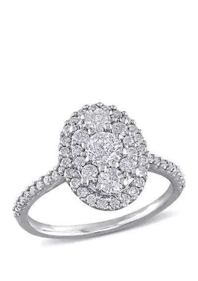 1 ct. t.w. Diamond Composite Oval Shape Halo Engagement Ring 10k White Gold