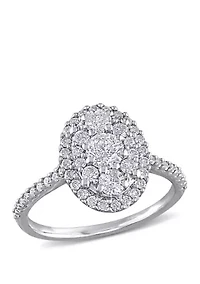 1 ct. t.w. Diamond Composite Oval Shape Halo Engagement Ring 10k White Gold