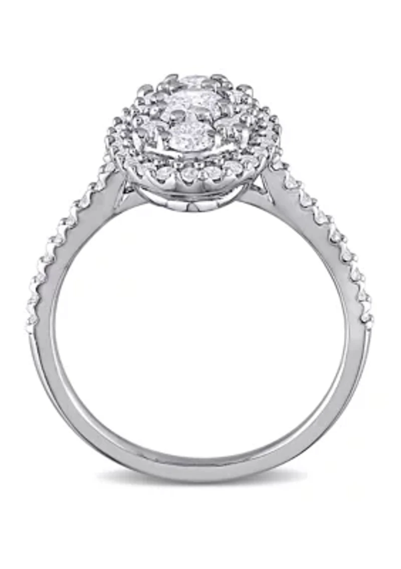 1 ct. t.w. Diamond Composite Oval Shape Halo Engagement Ring 10k White Gold