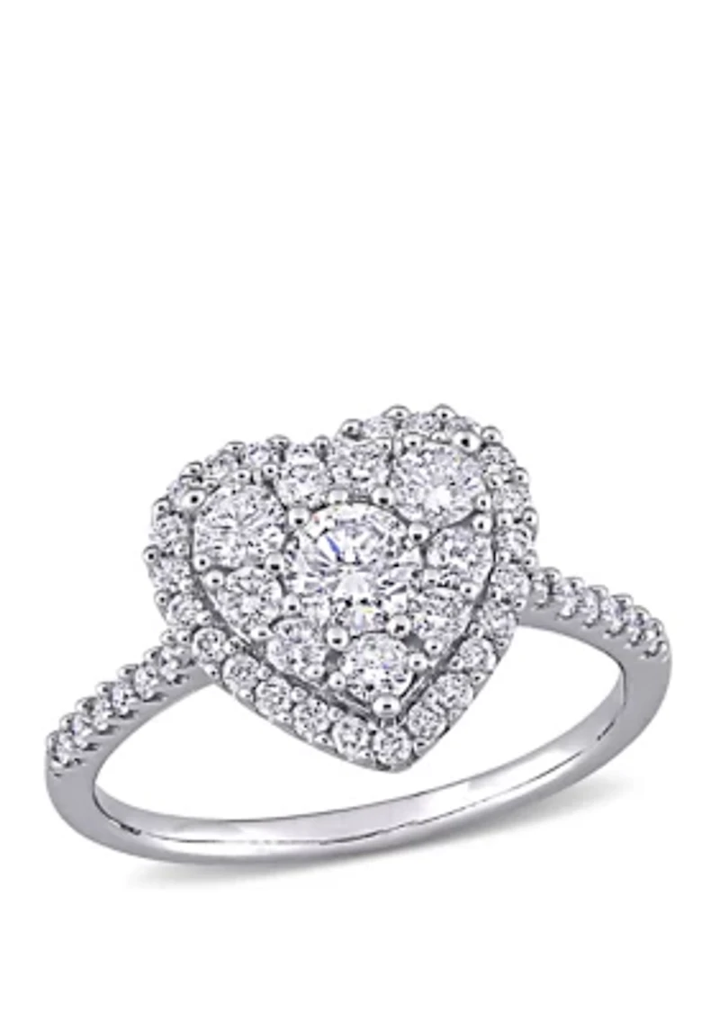 1 ct. t.w. Diamond Composite Heart Shape Halo Engagement Ring 10k White Gold