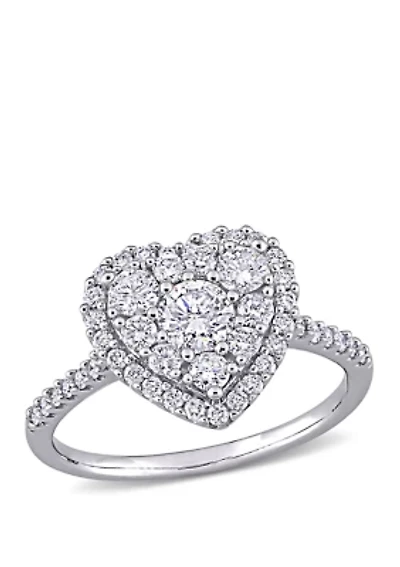 1 ct. t.w. Diamond Composite Heart Shape Halo Engagement Ring 10k White Gold