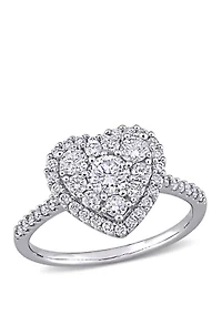 1 ct. t.w. Diamond Composite Heart Shape Halo Engagement Ring 10k White Gold