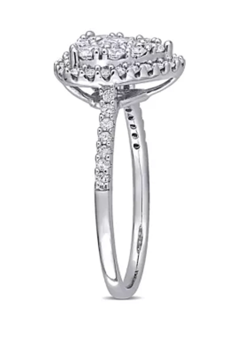1 ct. t.w. Diamond Composite Heart Shape Halo Engagement Ring 10k White Gold