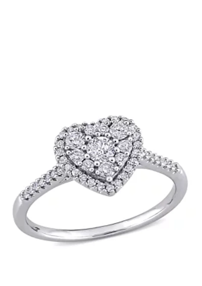 1/2 ct. t.w. Diamond Composite Heart Shape Halo Engagement Ring 10k White Gold