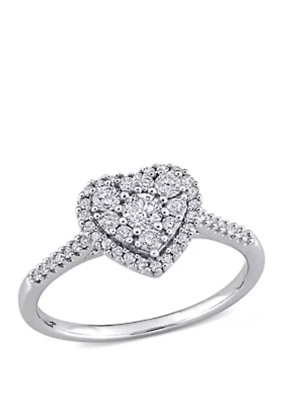1/2 ct. t.w. Diamond Composite Heart Shape Halo Engagement Ring 10k White Gold