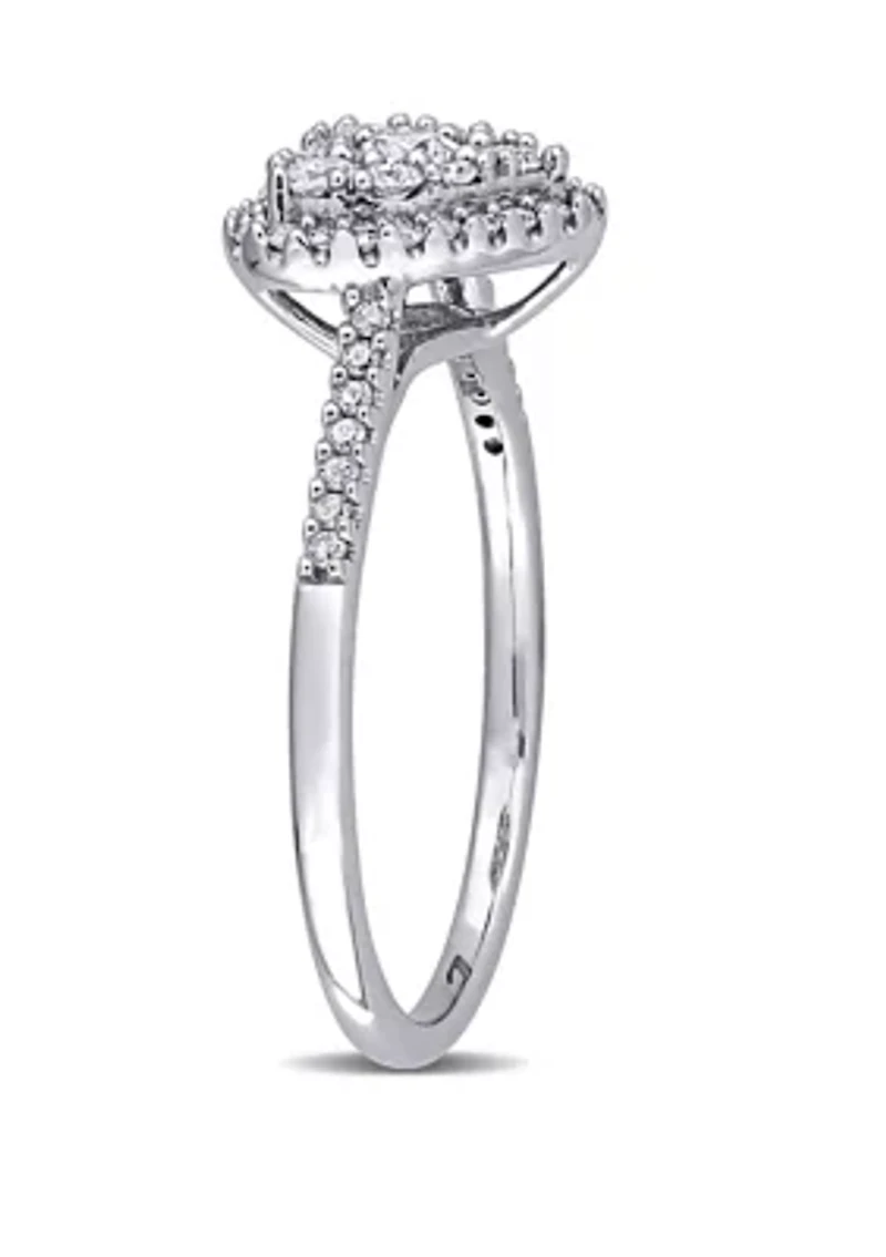 1/2 ct. t.w. Diamond Composite Heart Shape Halo Engagement Ring 10k White Gold