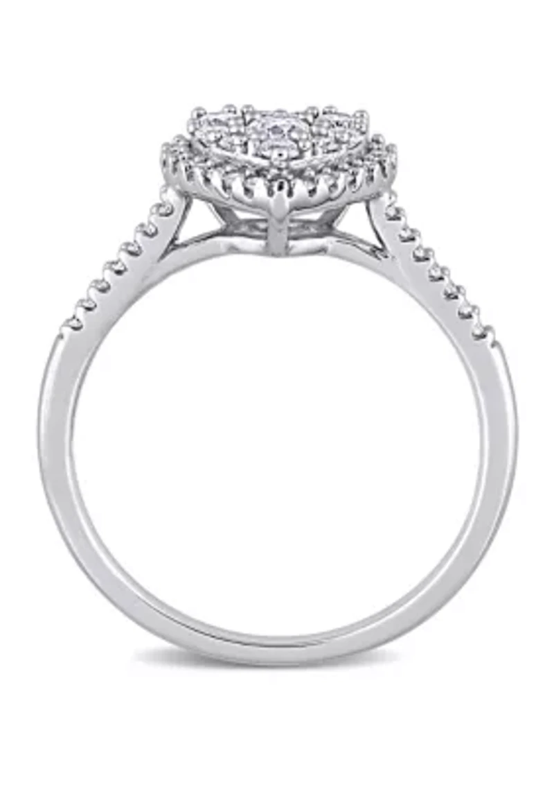 1/2 ct. t.w. Diamond Composite Heart Shape Halo Engagement Ring 10k White Gold