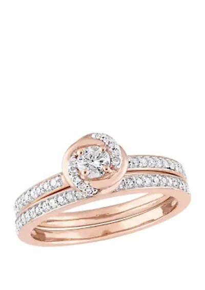 2 Piece 1/2 ct. t.w. Diamond Swirl Bridal Ring Set 10k Rose Gold