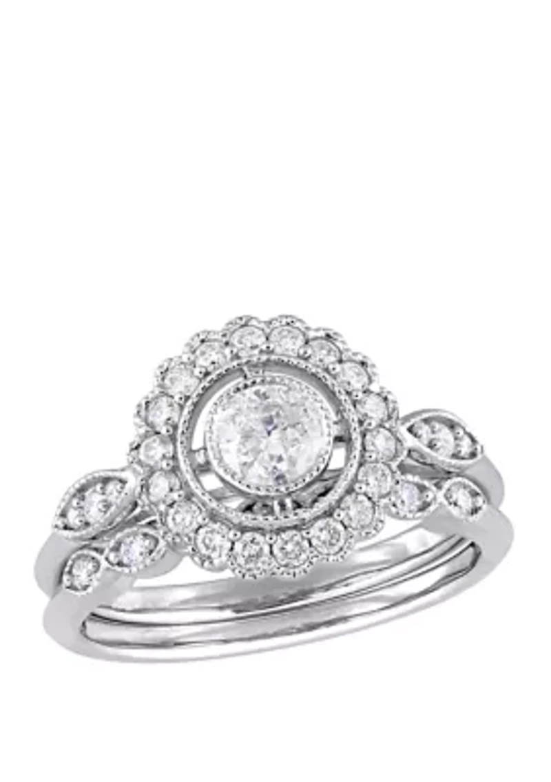 2 Piece 3/4 ct. t.w. Diamond Halo Bridal Ring Set 10k White Gold