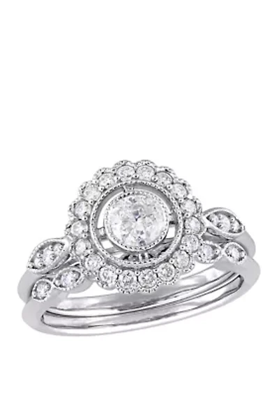2 Piece 3/4 ct. t.w. Diamond Halo Bridal Ring Set 10k White Gold