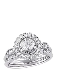 2 Piece 3/4 ct. t.w. Diamond Halo Bridal Ring Set 10k White Gold