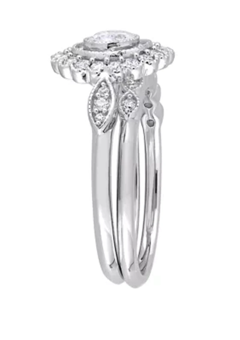 2 Piece 3/4 ct. t.w. Diamond Halo Bridal Ring Set 10k White Gold
