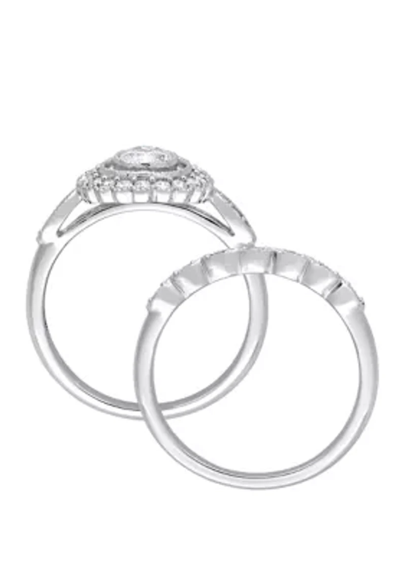 2 Piece 3/4 ct. t.w. Diamond Halo Bridal Ring Set 10k White Gold