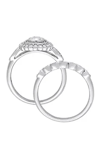 2 Piece 3/4 ct. t.w. Diamond Halo Bridal Ring Set 10k White Gold