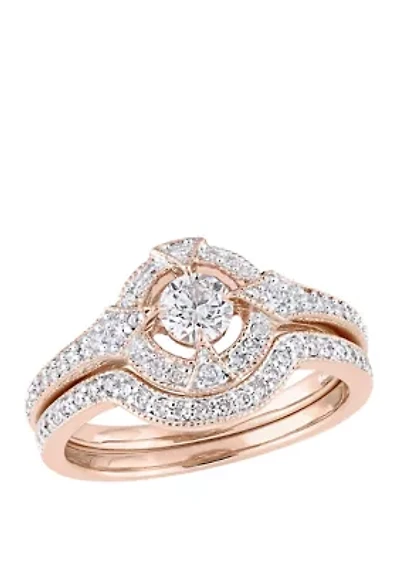 2 Piece 3/4 ct. t.w. Diamond Openwork Bridal Set 10k Rose Gold