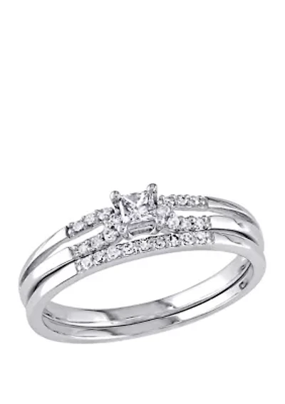 2 Piece 1/5 ct. t.w. Diamond Princess Cut Split Shank Bridal Set 10k White Gold