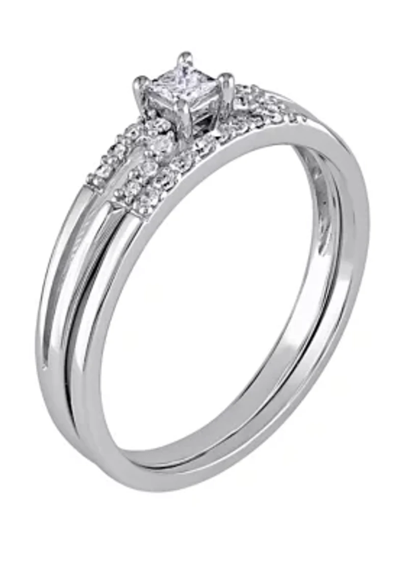 2 Piece 1/5 ct. t.w. Diamond Princess Cut Split Shank Bridal Set 10k White Gold