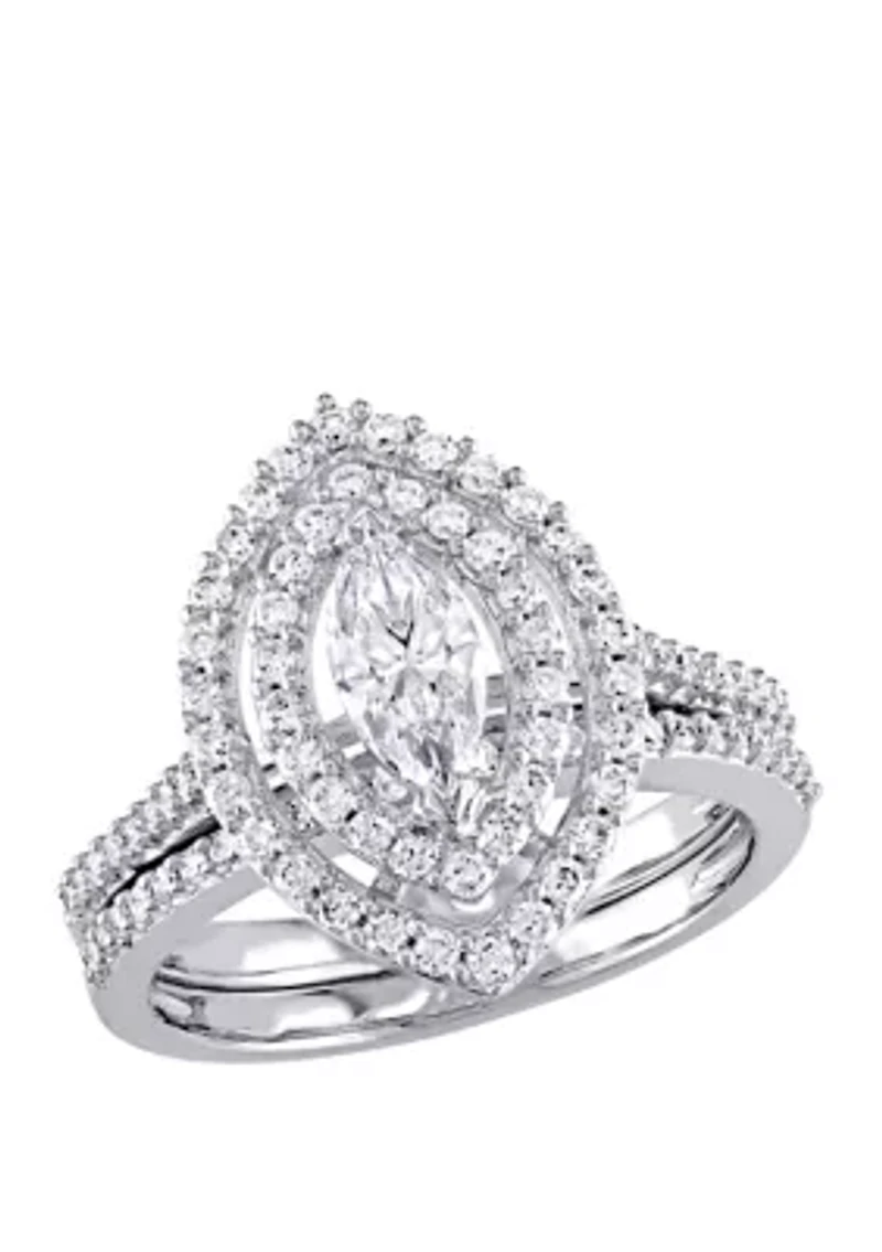 2 Piece 1 ct. t.w. Diamond Marquise Halo Bridal Set 14k White Gold