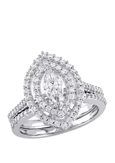 2 Piece 1 ct. t.w. Diamond Marquise Halo Bridal Set 14k White Gold