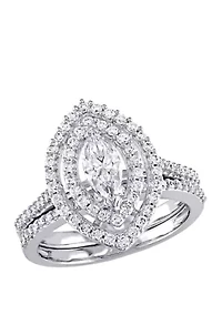 2 Piece 1 ct. t.w. Diamond Marquise Halo Bridal Set 14k White Gold