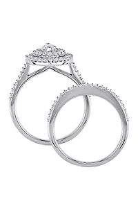 2 Piece 1 ct. t.w. Diamond Marquise Halo Bridal Set 14k White Gold