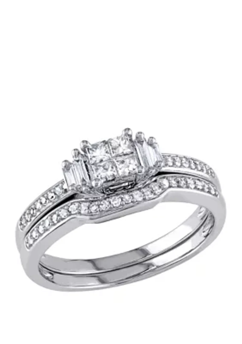 2 Piece 1/2 ct. t.w. Diamond Princess Cut Quad Bridal Set 10k White Gold