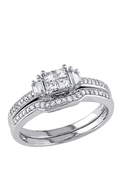 2 Piece 1/2 ct. t.w. Diamond Princess Cut Quad Bridal Set 10k White Gold