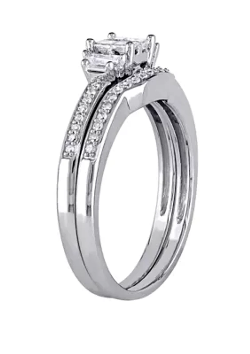 2 Piece 1/2 ct. t.w. Diamond Princess Cut Quad Bridal Set 10k White Gold