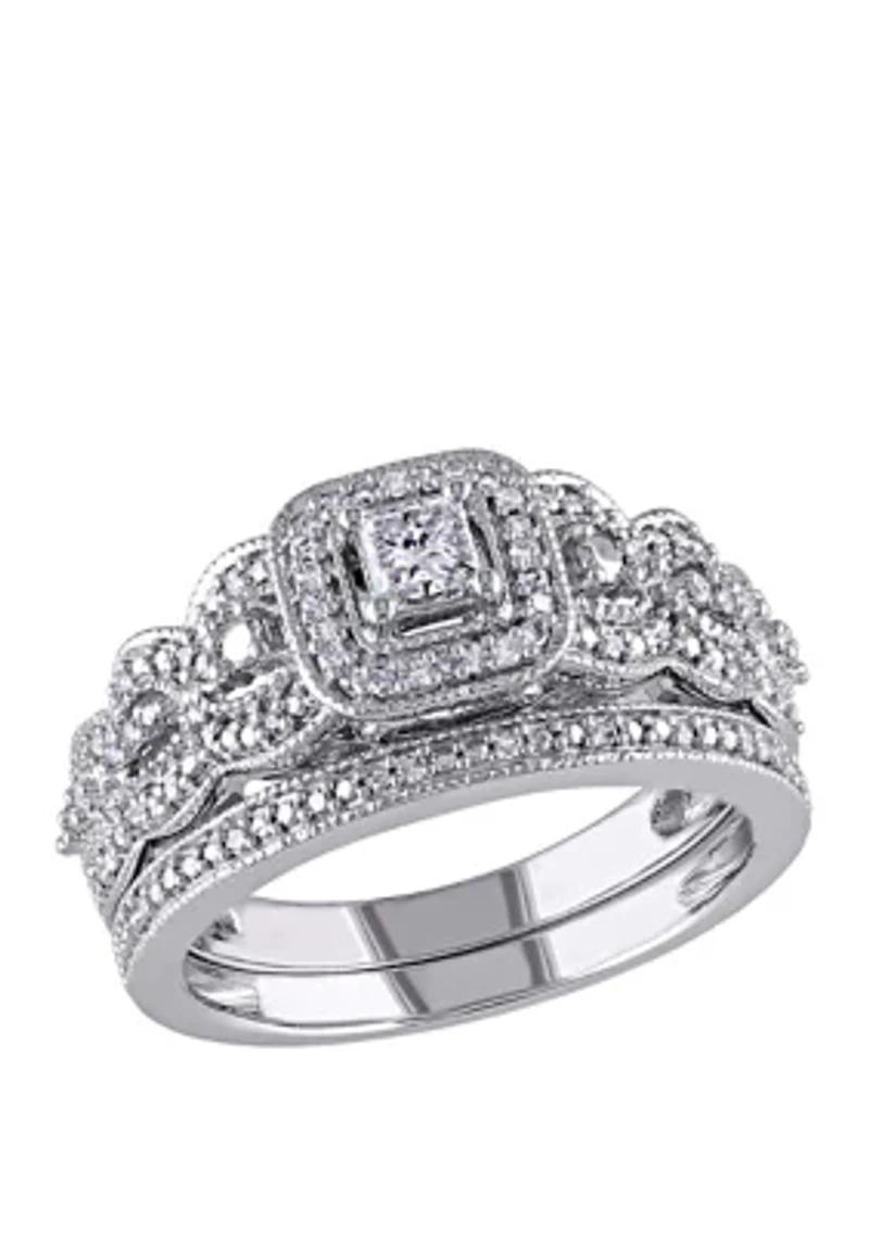 2 Piece 1/2 ct. t.w. Diamond Princess Cut Braided Bridal Set 14k White Gold
