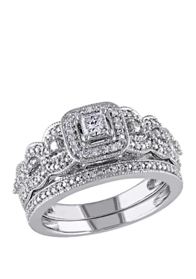 2 Piece 1/2 ct. t.w. Diamond Princess Cut Braided Bridal Set 14k White Gold