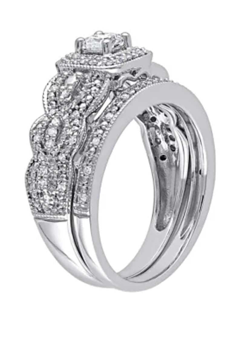 2 Piece 1/2 ct. t.w. Diamond Princess Cut Braided Bridal Set 14k White Gold