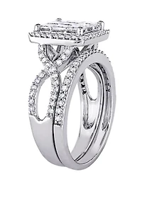 2 Piece 1.5 ct. t.w. Diamond Princess Cut Halo Bridal Set 10k White Gold