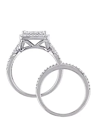 2 Piece 1.5 ct. t.w. Diamond Princess Cut Halo Bridal Set 10k White Gold
