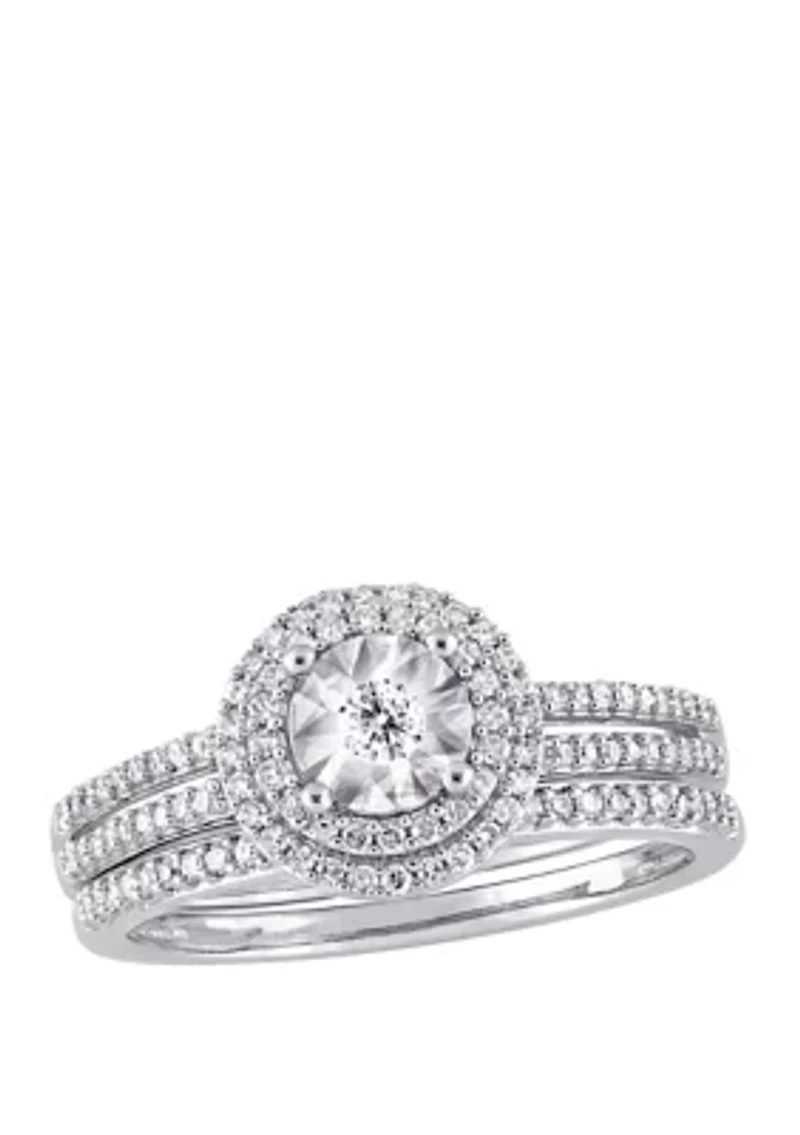 2 Piece 3/8 ct. t.w. Diamond Halo Bridal Set 10k White Gold
