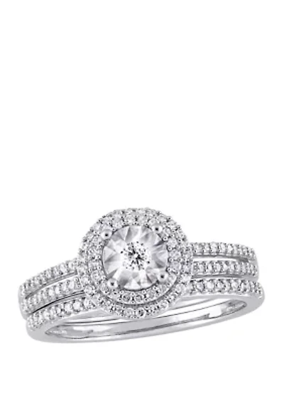 2 Piece 3/8 ct. t.w. Diamond Halo Bridal Set 10k White Gold