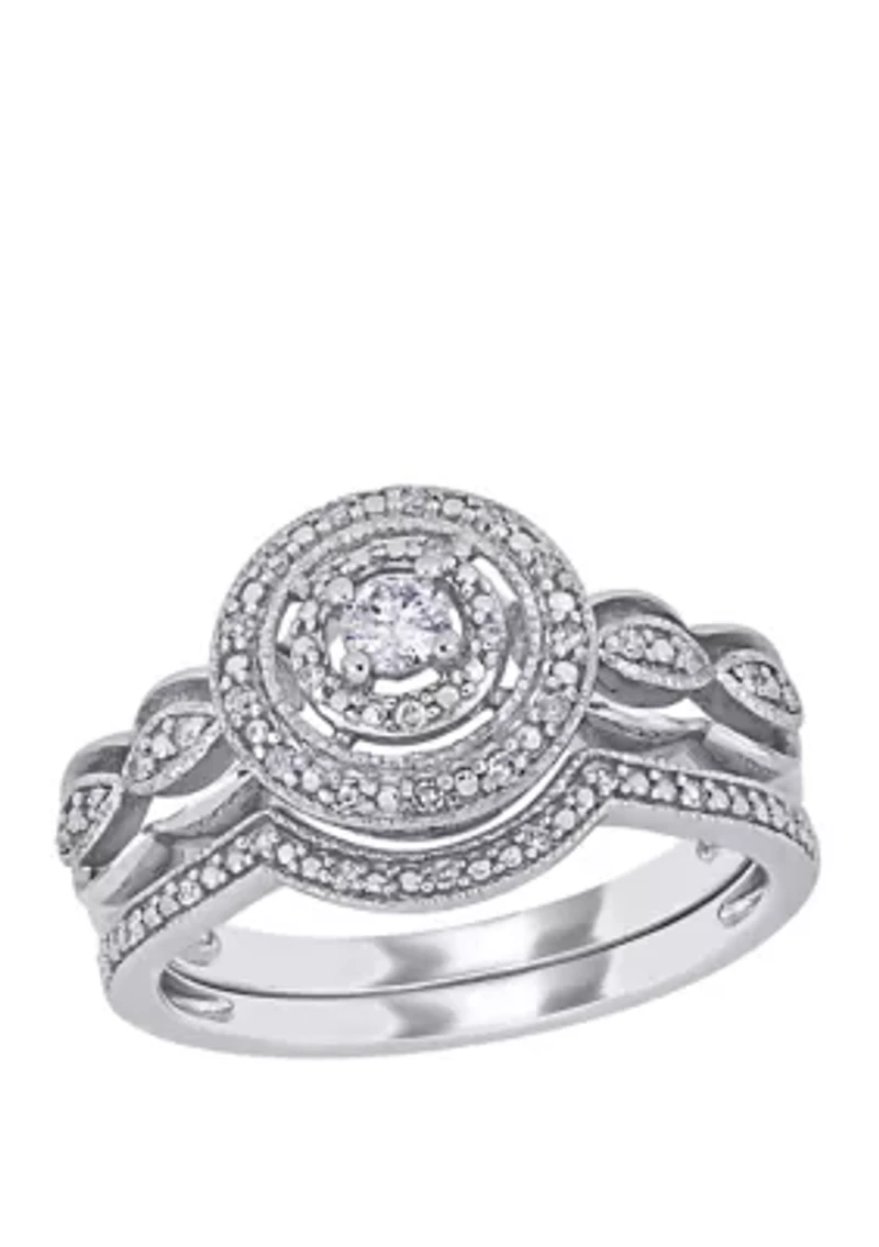2 Piece 1/4 ct. t.w. Diamond Halo Curved Bridal Set 10k White Gold