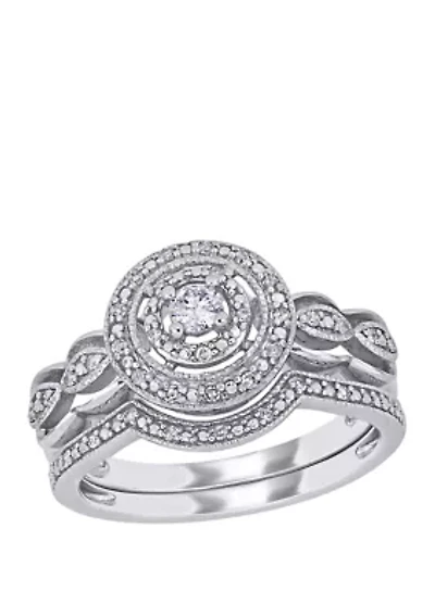 2 Piece 1/4 ct. t.w. Diamond Halo Curved Bridal Set 10k White Gold